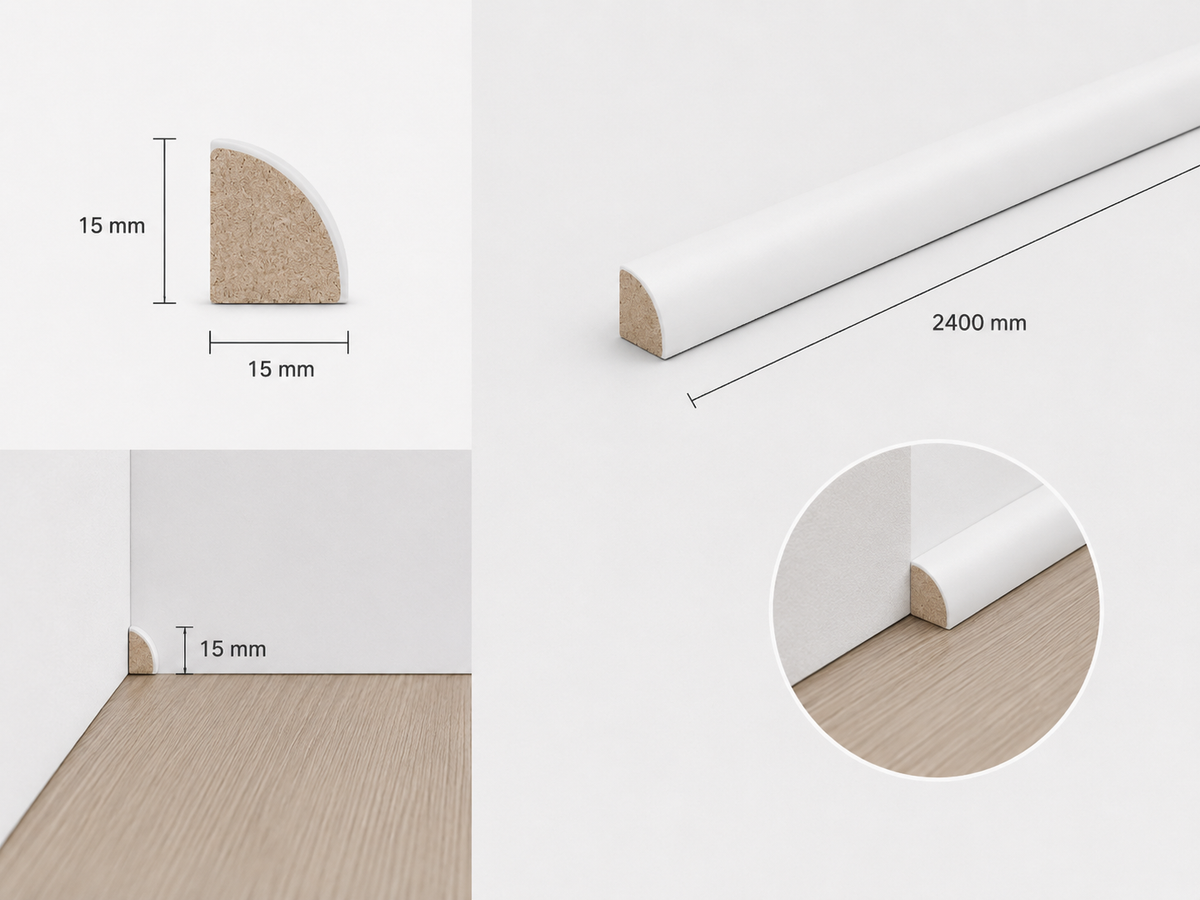 Junquillo MDF Prepintado Blanco 15 × 15 × 2400 mm